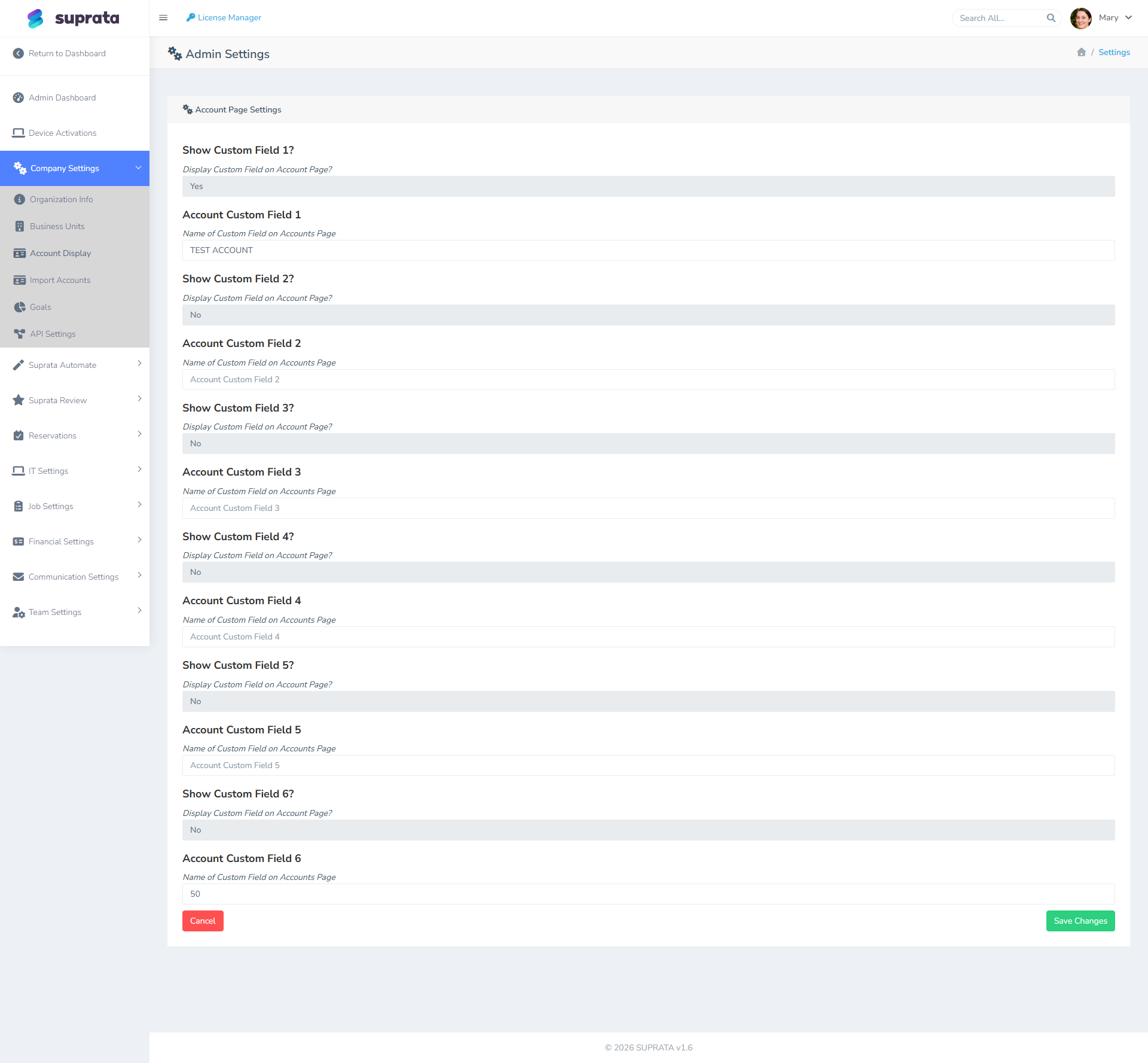The display name settings — what customers see your business as