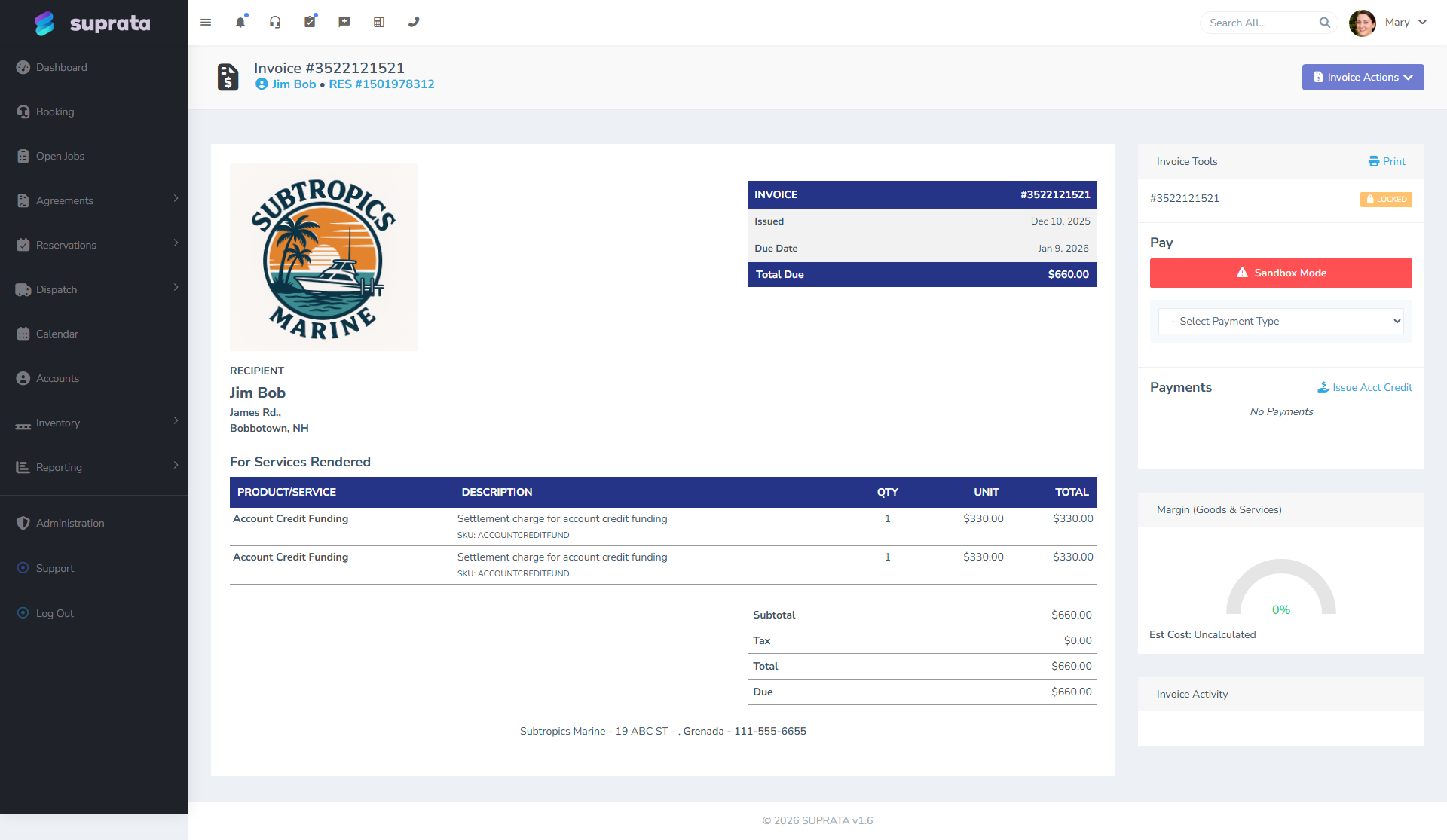 A paid invoice with multiple line items