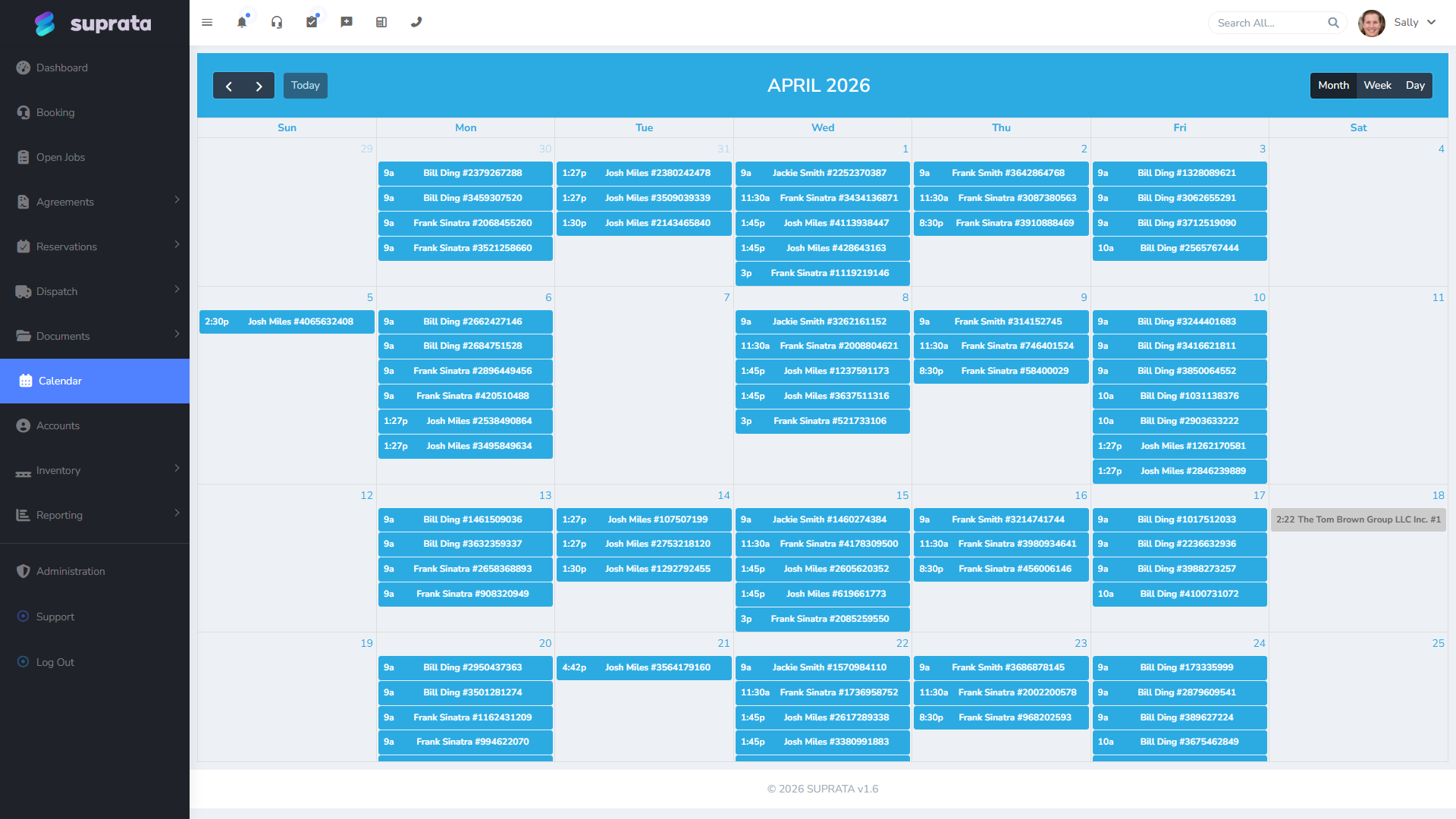 The calendar — month view of appointments