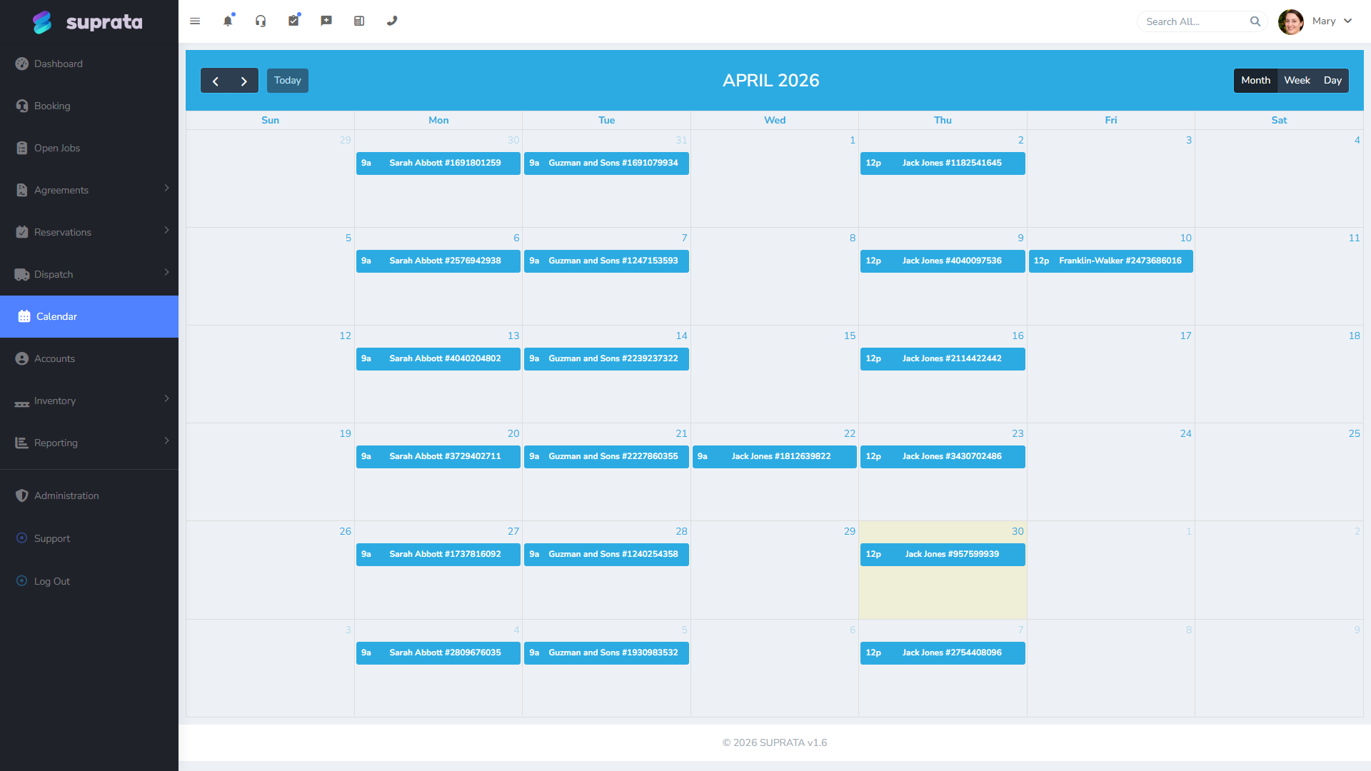 Calendar view showing appointments