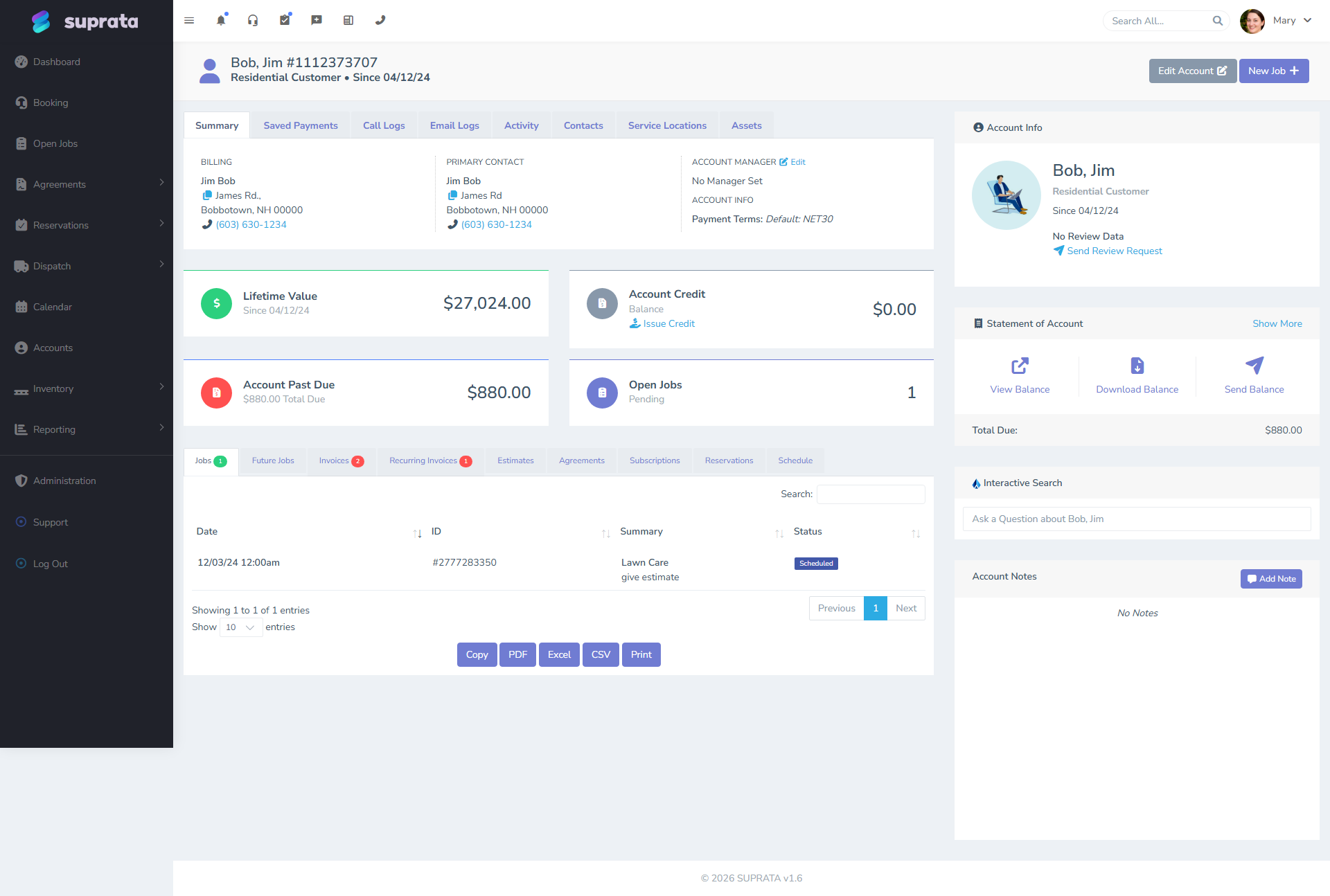 A customer account — recurring schedules attach at this level