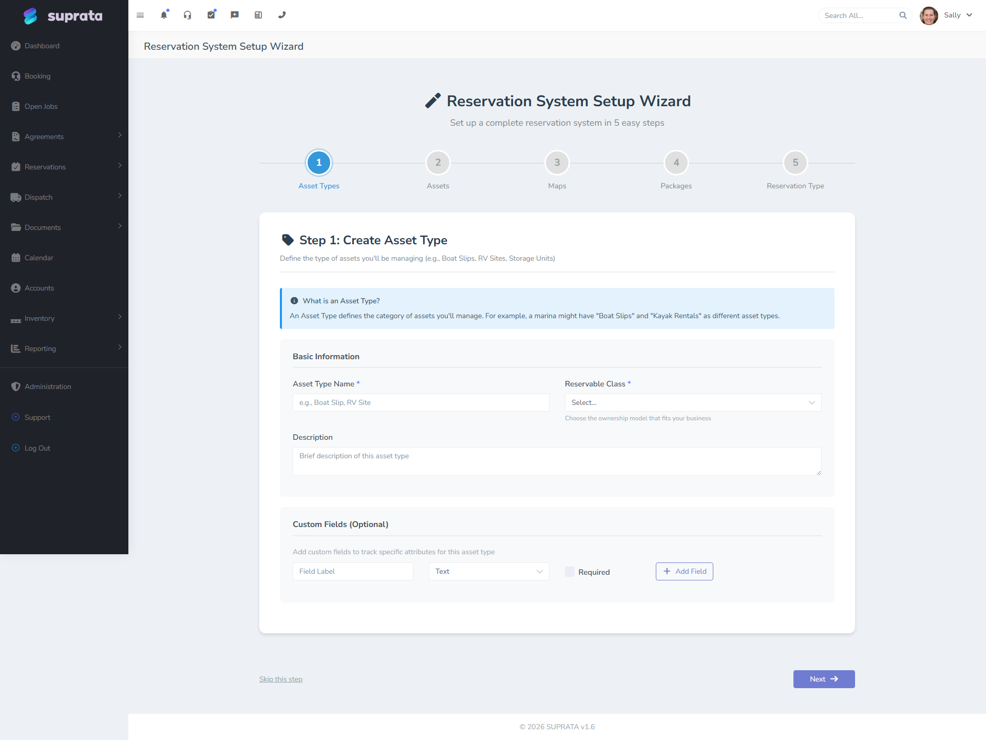 Reservations setup wizard