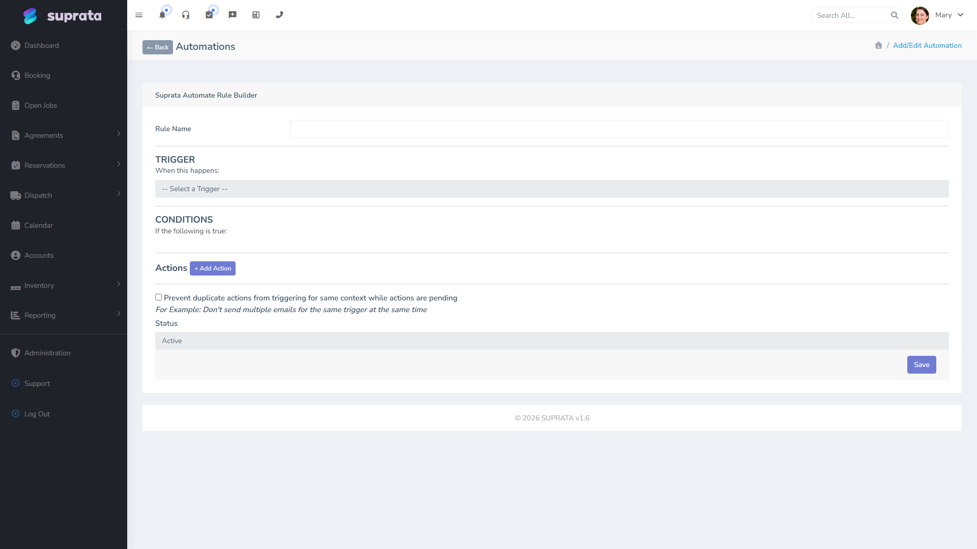 The automation list, showing existing rules and their on/off state